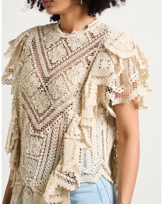 Isabel Marant Natural Solid Color Lace Short Sleeve Top