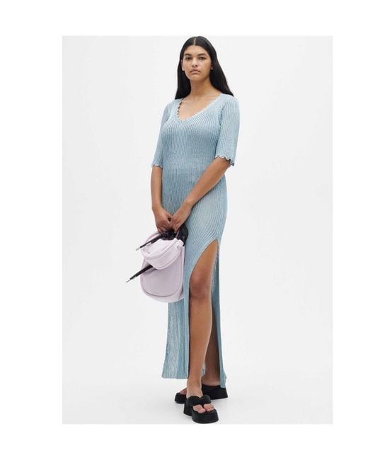 Ganni Blue V-Neck Knitted Maxi Dress