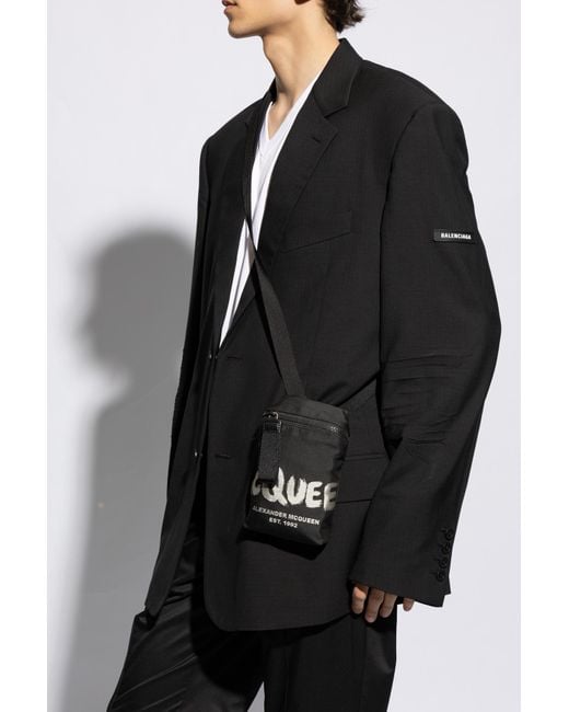 McQueen Black Logo Printed Zip-Around Phone Holder for men