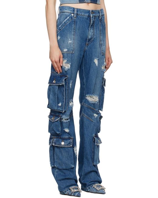 Dolce & Gabbana Blue Distressed Cargo Straight-Leg Jeans