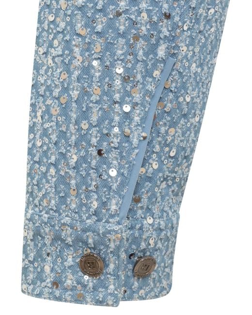 ROTATE BIRGER CHRISTENSEN Blue Embellished Cropped Denim Jacket