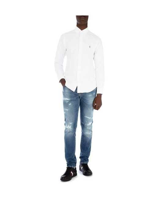 Polo Ralph Lauren White Pony Embroidered Curved Hem Shirt for men