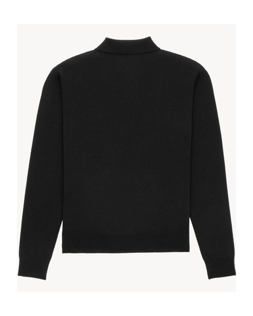 Saint Laurent Black Button Detailed Knitted Polo Shirt for men