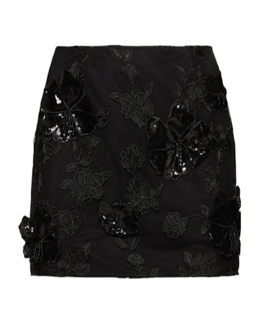 ROTATE BIRGER CHRISTENSEN Black Flower Mesh Mini Skirt
