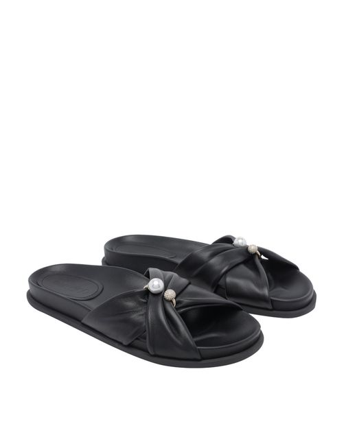 Jimmy Choo Black Rafi Pearl Flat Sandals