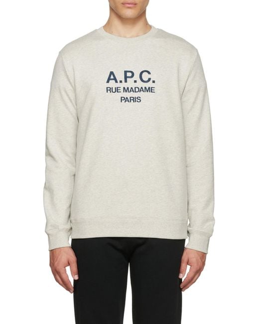A.P.C. Gray Logo Printed Crewneck Sweatshirt for men