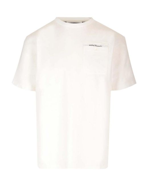 Palm Angels White Logo Printed Crewneck T-Shirt for men