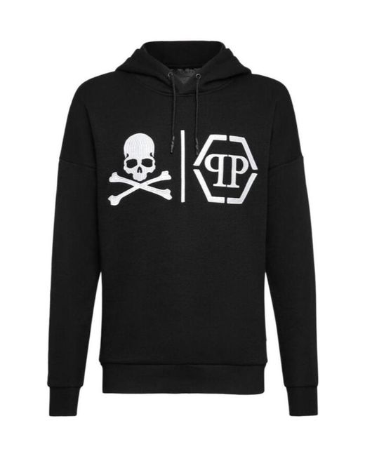 Philipp Plein Black Logo Details Hooded Hoodie for men