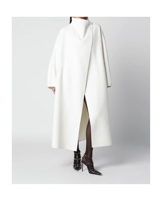 Frankie Shop White Leroy Wool Blend High-Neck Coat