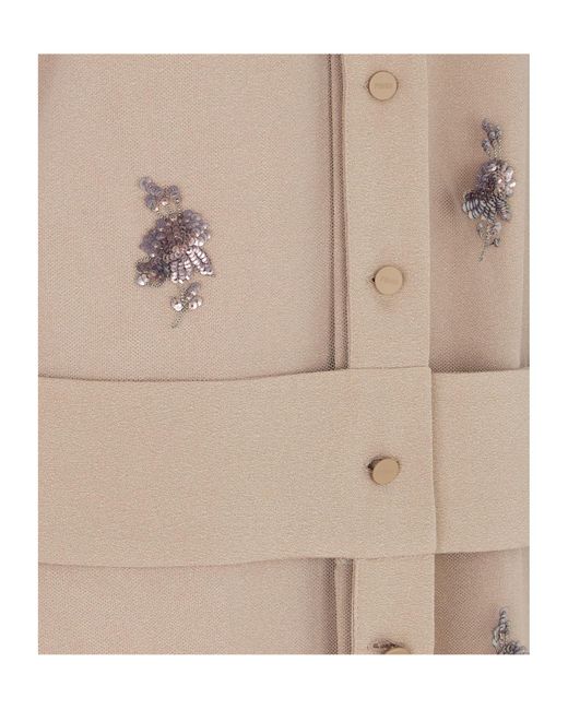 Fendi Natural Floral Embellished Sheer Sleeved Mini Dress