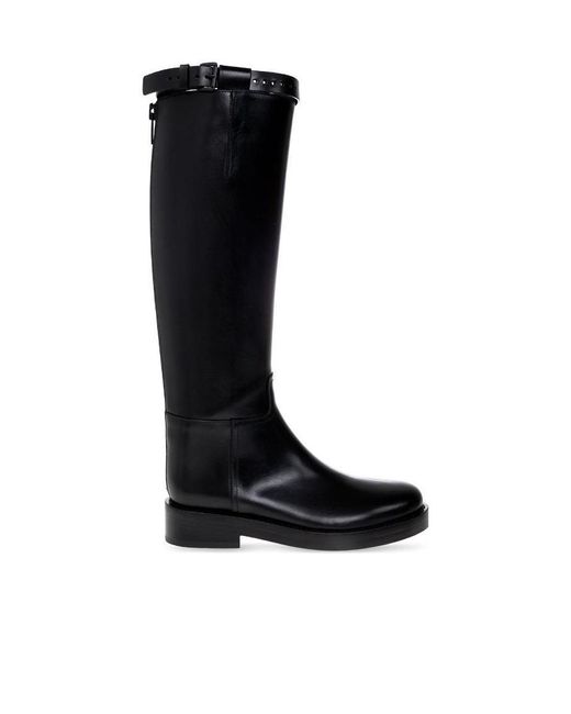 Ann Demeulemeester Black Buckle Detailed Round Toe Boots