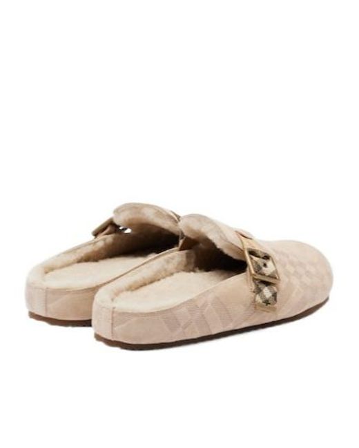 Burberry Natural Shearling-Lined Suede Clogs