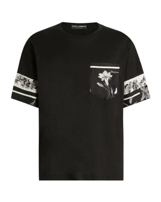 Dolce & Gabbana Black Floral Printed Crewneck T-Shirt for men