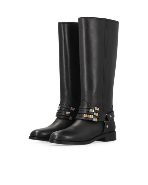Pinko Black Logo Detail Flat Boots