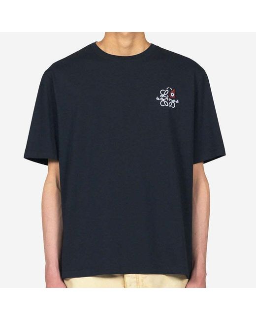 Loewe Blue Logo Embroidered Crewneck T-Shirt for men