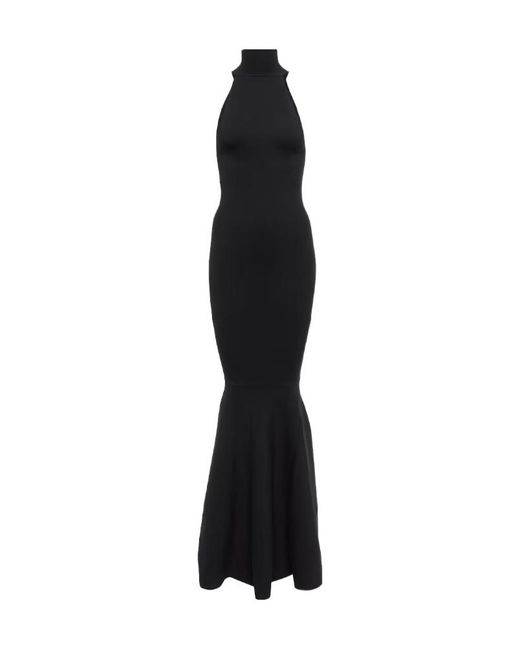 Nina Ricci Black High-Neck Wool-Blend Maxi Gown