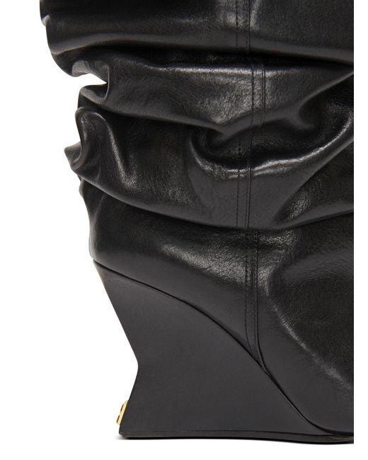 Balmain Black Suede Leather Wedge Thigh-High Boots