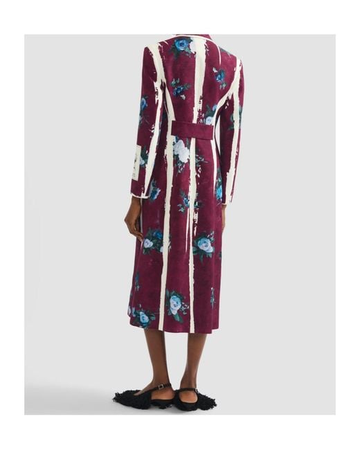 Erdem Red Double-Breasted Floral-Print Satin Coat