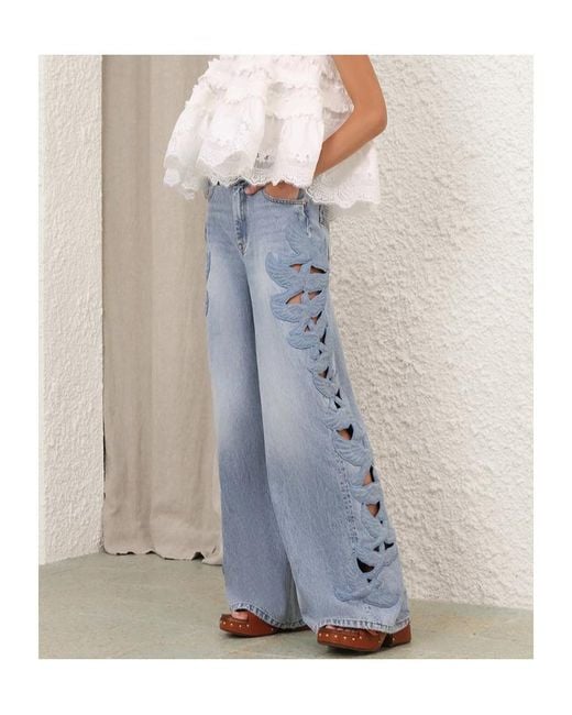 Zimmermann Blue Alchemy Embroidered Wide-Leg Jeans