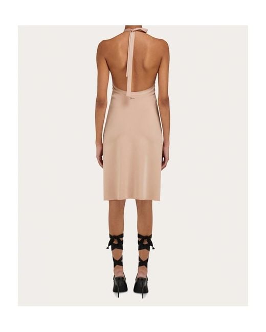 Ferragamo Natural Ferragamo Knitted Halter Neck Dress