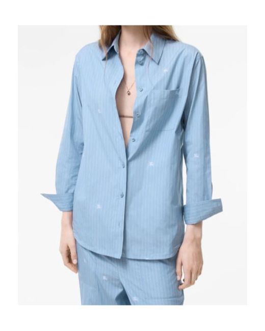 Burberry Blue Oversized Knight Fil Coupé Striped Cotton Shirt