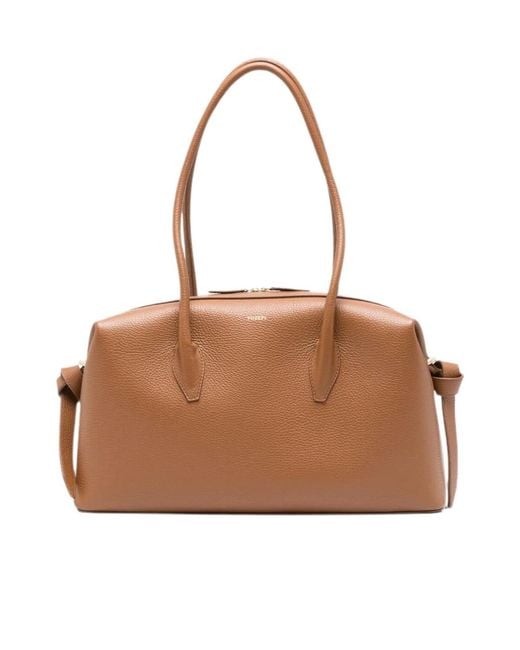 Yuzefi Brown Brioche Duffle Grained-Leather Shoulder Bag