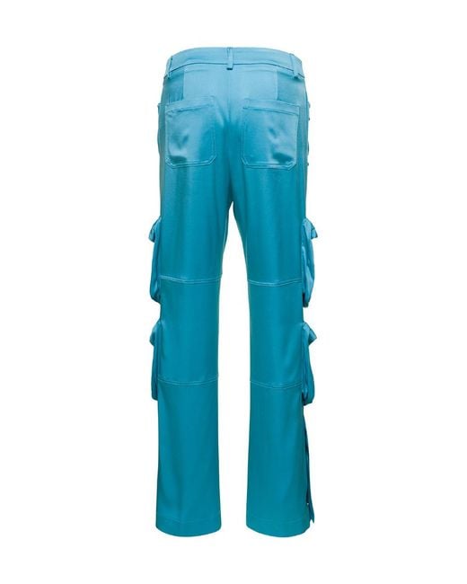 Blumarine Blue Straight Leg Satin Cargo Pants