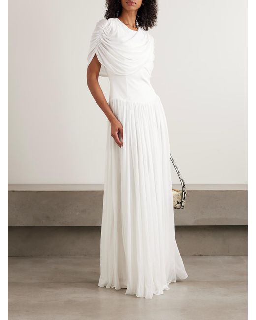 Jonathan Simkhai White Nancie Draped Pleated Maxi Dress