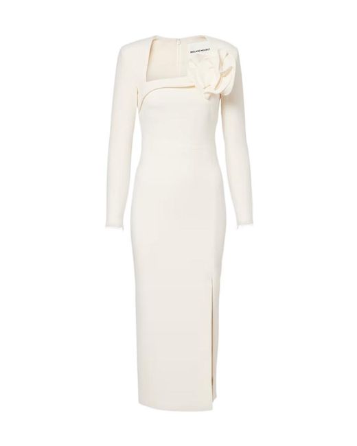 Roland Mouret White Floral-Appliqué Crêpe Midi Dress
