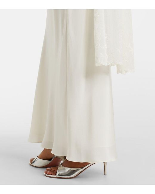 Posse White Cove Tulle-Trimmed Silk-Blend Satin Maxi Dress
