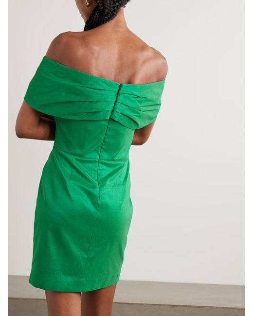 Rebecca Vallance Green Bailey Off-Shoulder Pleated Dress