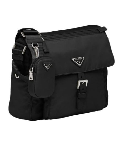 Prada Black Logo Plaque Zipped Shoulder Bag