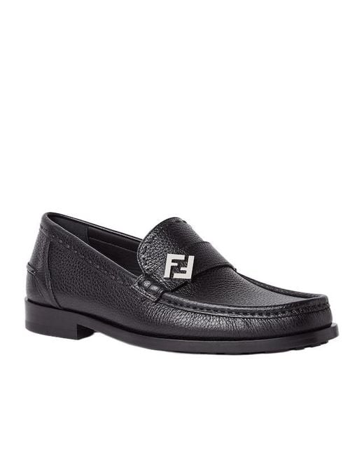 Fendi Black Ff Plaque Slip-On Loafers for men