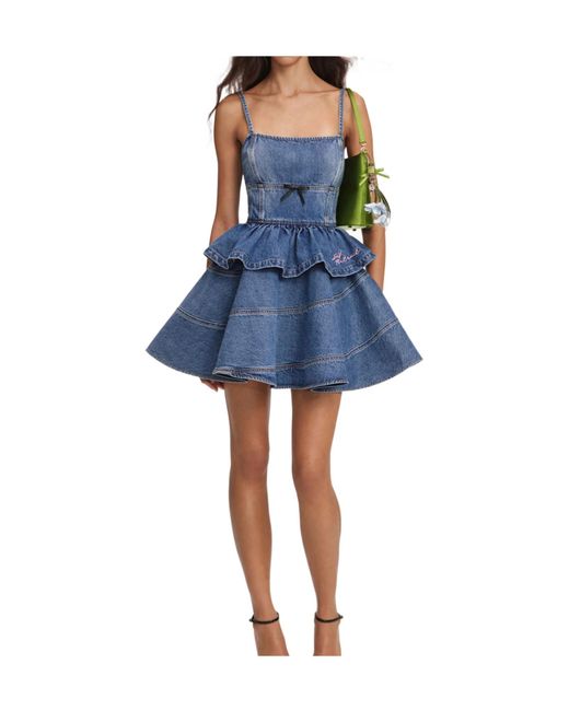 Self-Portrait Blue Bow-Motif Tiered-Skirt Mini Dress