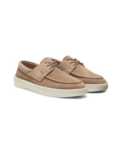 Boss Brown Lace-Up Leather Boat Shoes for men