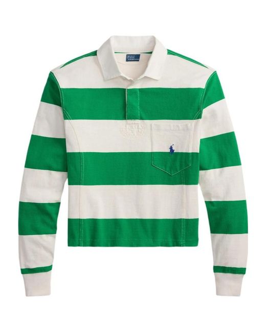 Ralph Lauren Green Striped Rugby Polo Top