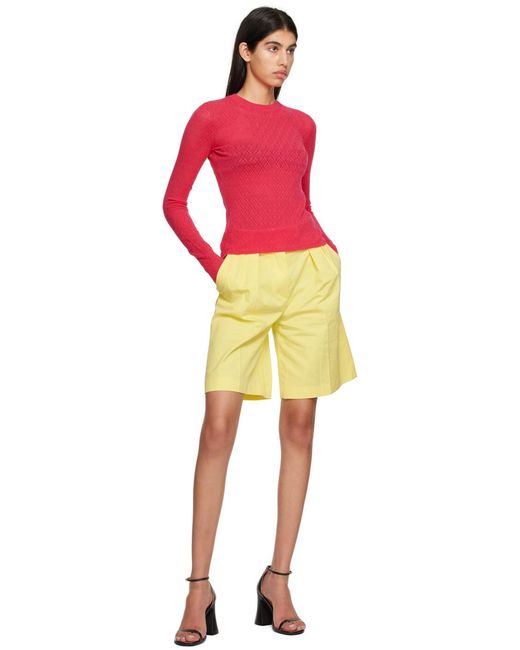 MSGM Red T-Shirt With Round Neck And Long Sleeves
