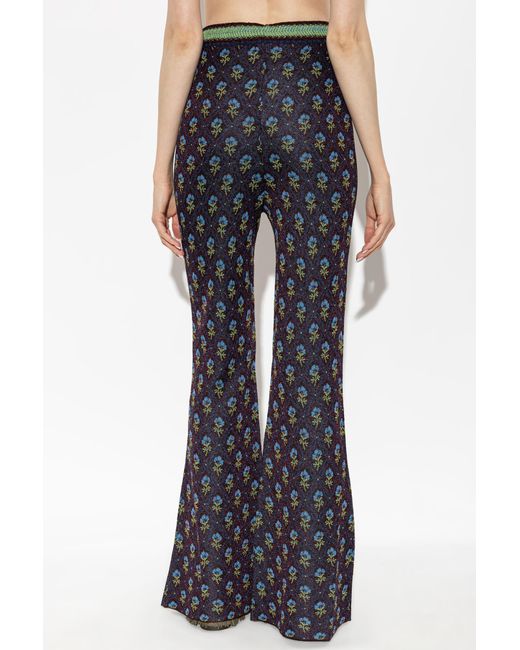 Etro Blue Fit-And-Flare Jacquard Trousers With Diamond Flower Motif
