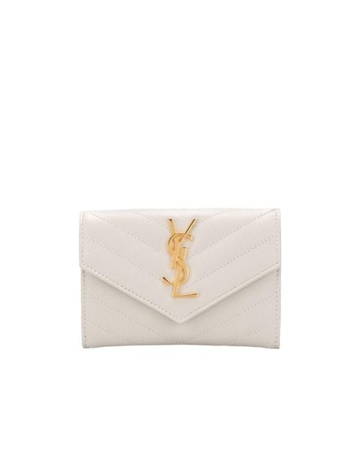Saint Laurent White Cassandre Matelassé Small Envelope Wallet