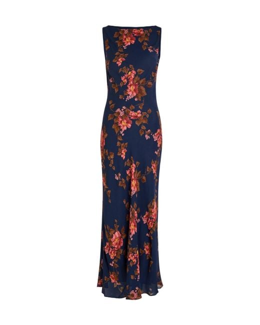 Reformation Blue Prescott Floral Print Chiffon Maxi Dress