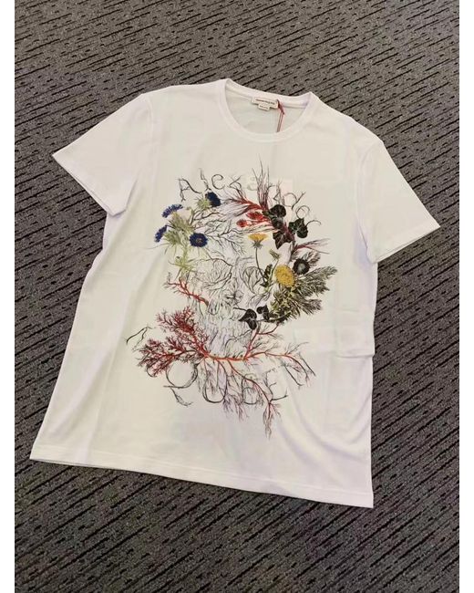 McQueen White Botanical Logo Print T-Shirt for men