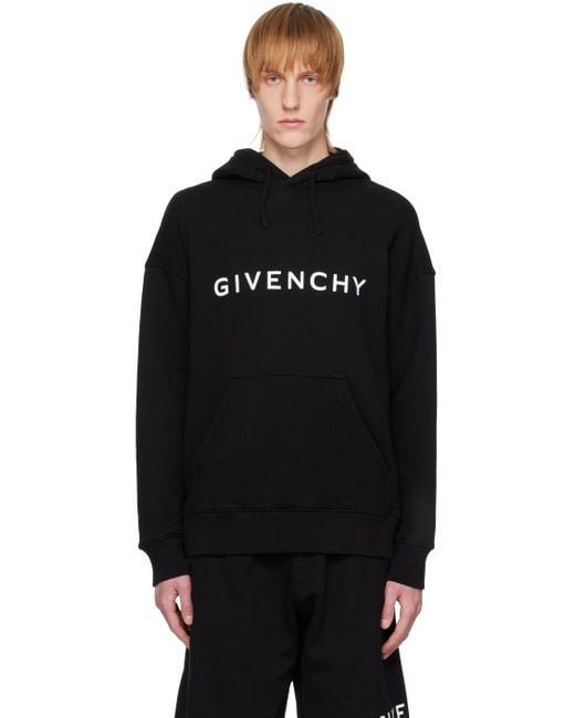 Givenchy Black Logo Printed Drawstring Hoodie for men