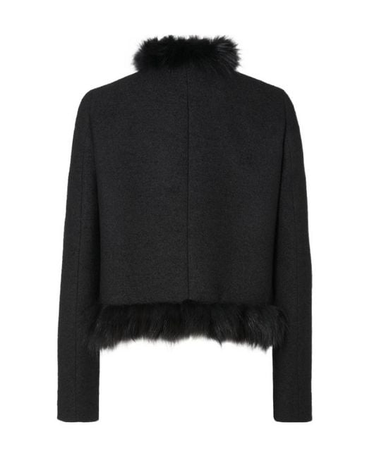 Fendi Black Jacket Wool And Fox Fur Blouson