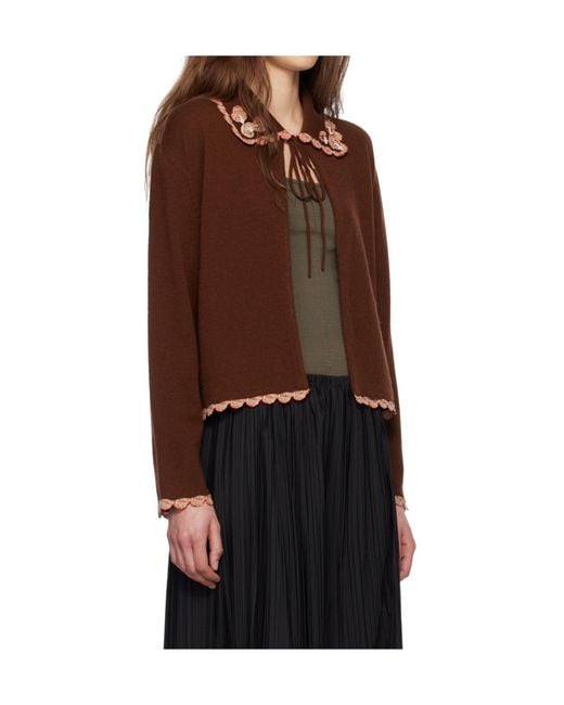 Bode Brown Rookie Long-Sleeved Wool Knit Cardigan