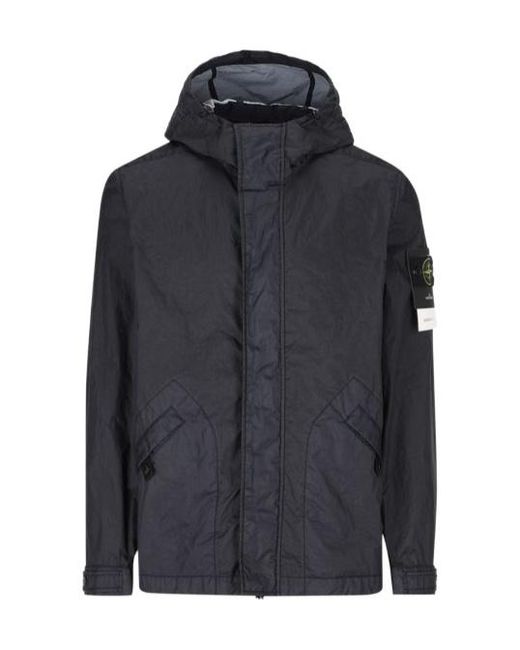 Stone Island Blue Compass Patch Hooded Jacket for men
