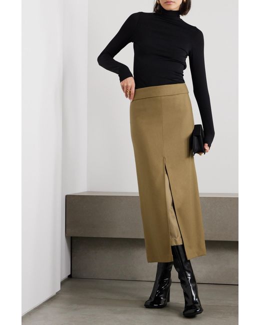 Dries Van Noten Green Split Mid-Length Skirt