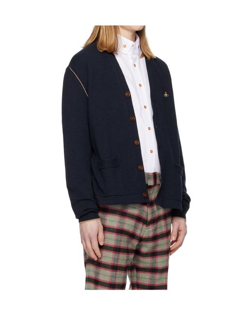 Vivienne Westwood Blue Orb Embroidered V-Neck Cardigan for men