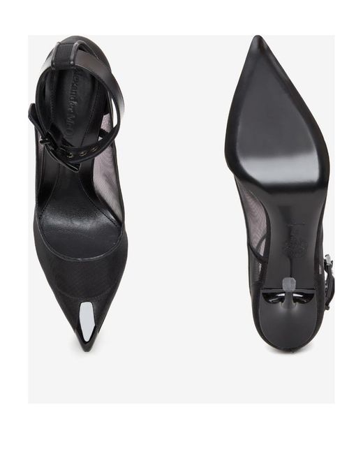 McQueen Black Mesh-Panelled Ankle Buckled Pumps