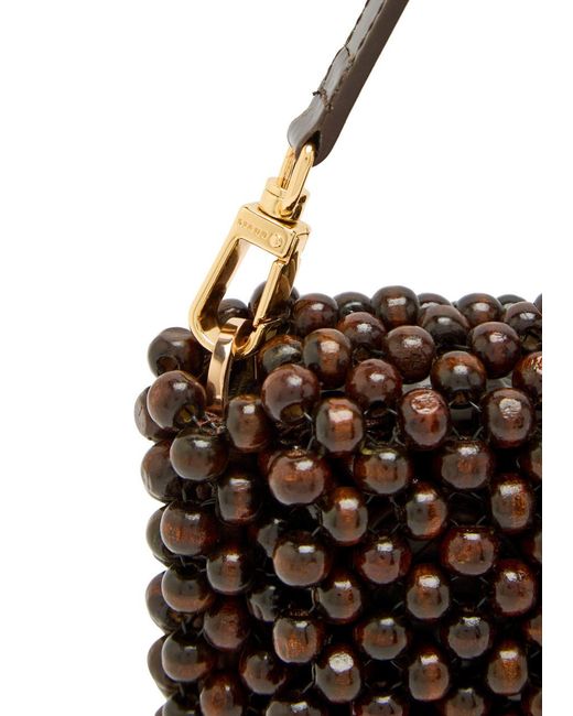 Staud Brown Timmy Beaded Shoulder Bag