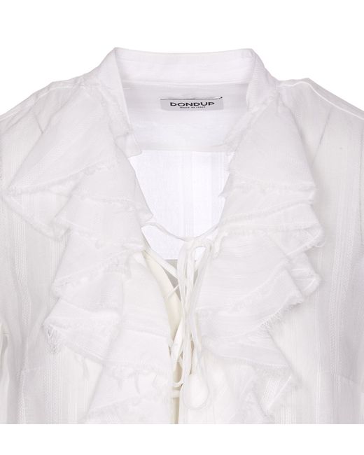 Dondup White Ruffle-Collar Long-Sleeve Blouse